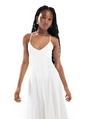 Reclaimed Vintage midi cami dress with ruched detail in off-white twill | ASOS (Global)