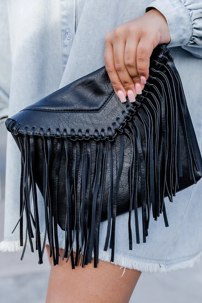 Dancing Down Broadway Black Fringe Crossbody Purse | Pink Lily