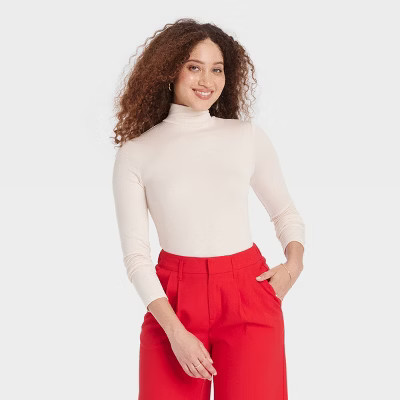 Women's Long Sleeve Mock Turtleneck Ribbed T-Shirt - A New Day™ | Target