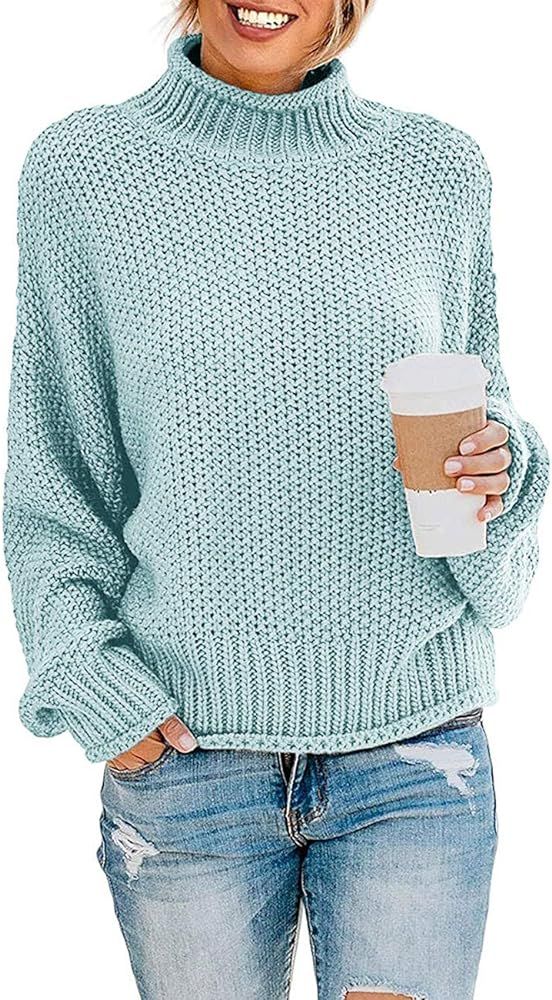 ZESICA Women's Turtleneck Batwing Sleeve Loose Oversized Chunky Knitted Pullover Sweater Jumper Tops | Amazon (US)