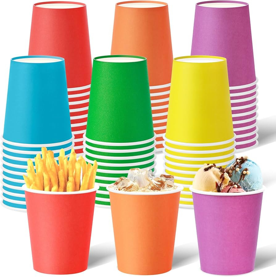 KesaPlan 60 PCS Disposable Paper Cups 9 OZ Colored Party Cups Plastic Drinking Cup, Rainbow Paper... | Amazon (US)