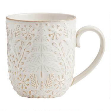 Cream Reactive Glaze Embossed Holiday Mug | World Market