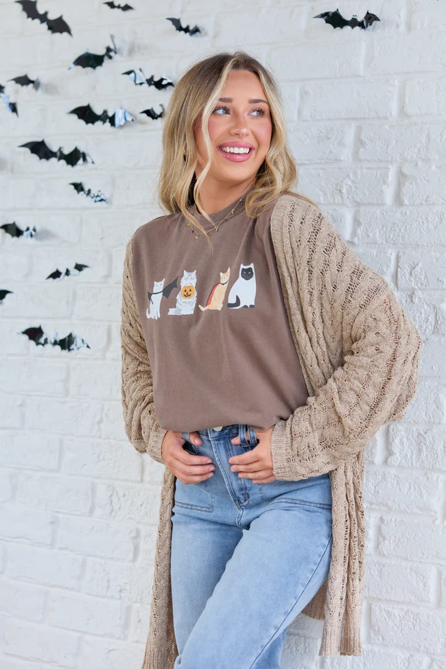Halloween Cats Brown Graphic Tee | Pink Lily