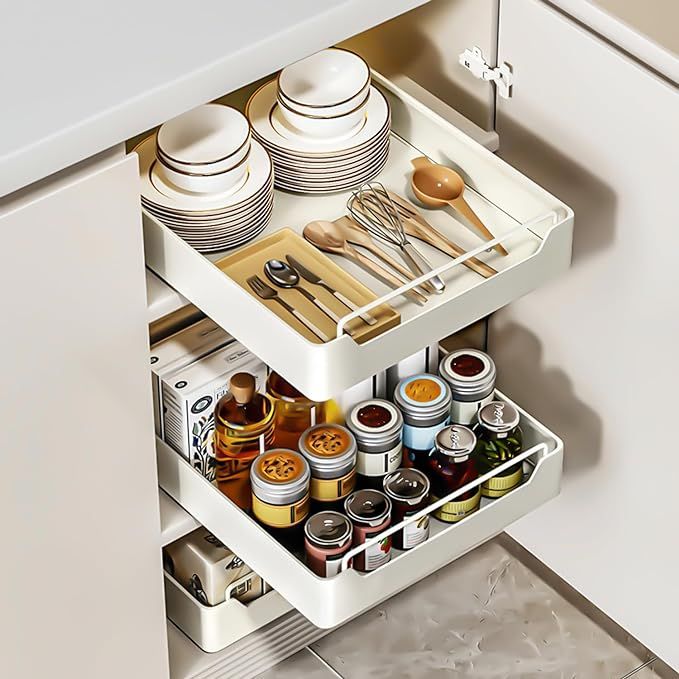 Pull Out Cabinet Organizer Fixed With Adhesive Nano Film, Heavy Duty Slide Out Pantry Shelves, Sl... | Amazon (US)