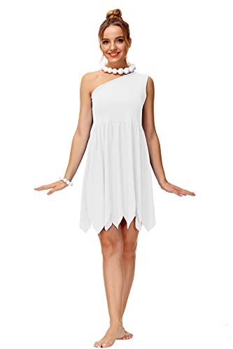AOBUTE Halloween Women Wilma Costume Dress Adult One Shoulder White Couple Cosplay Outfit L | Amazon (US)