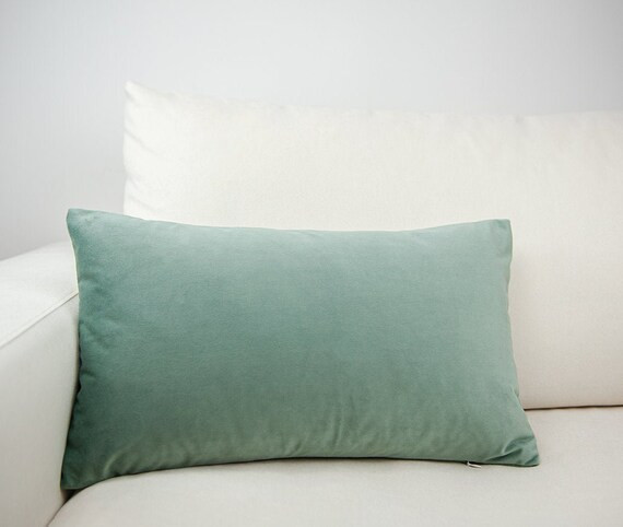 Sage Green Velvet Lumbar Pillow Cover 12x20''/ Aqua | Etsy | Etsy (US)