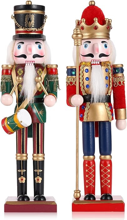 2 Pcs Wooden Christmas Nutcracker Soldier, 30CM Traditional Painted Figures, Festive Collectible ... | Amazon (US)