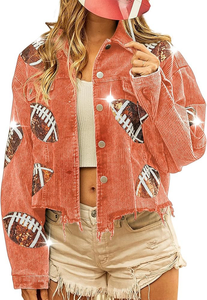 SeeLuNa Womens Cropped Corduroy Jacket Frayed Rugby Patched Sequin Button Vintage Distressed Raw ... | Amazon (US)