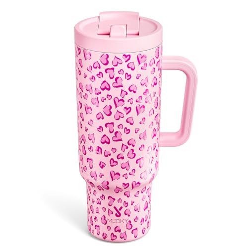 Meoky 40 oz Tumbler with Handle and Flip Straw, 100% Leakproof Tumbler with Lid and Straw, Stainless Steel Insulated Cup, Cupholder Friendly, Keeps Cold for 34 Hours (Love) | Amazon (US)