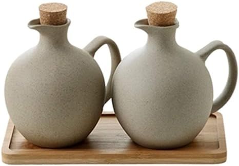 Grey Ceramic Bohemian Style Stoneware Oil and Vinegar Dispenser Set, Porcelain olive oil dispense... | Amazon (US)