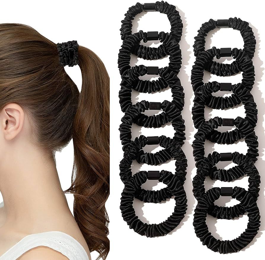 Satin, Silk Hair Ties Black Small Mini Scrunchy for Women Thick Hair Accessories Cute Soft No Sli... | Amazon (US)
