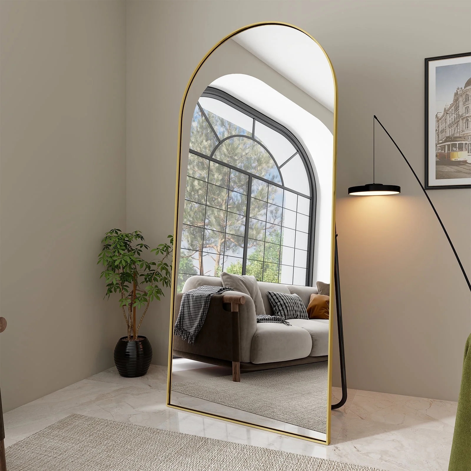 BEAUTYPEAK 76"x34.1" Arch Full Length Mirror Oversized Floor Mirrors for Standing Leaning, Gold | Walmart (US)