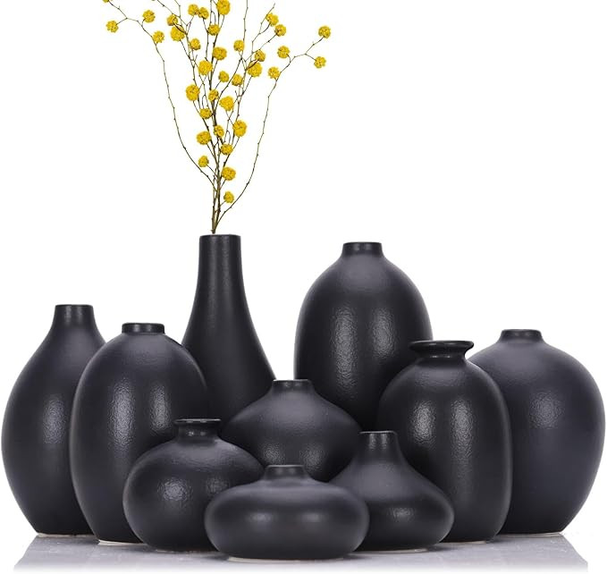 Matte Black Ceramic Small Vases for Decor,10 Pack Black Tiny vases for Flowers, Boho Small vases ... | Amazon (US)