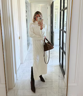 x Cella Jane Blog Cable Knit Wool Blend Turtle Neck Long Sleeve A-Line Maxi Dress | Dillard's