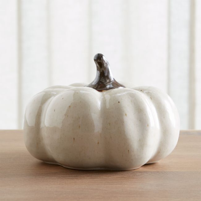 Wilder Medium White Ceramic Pumpkin | Crate & Barrel