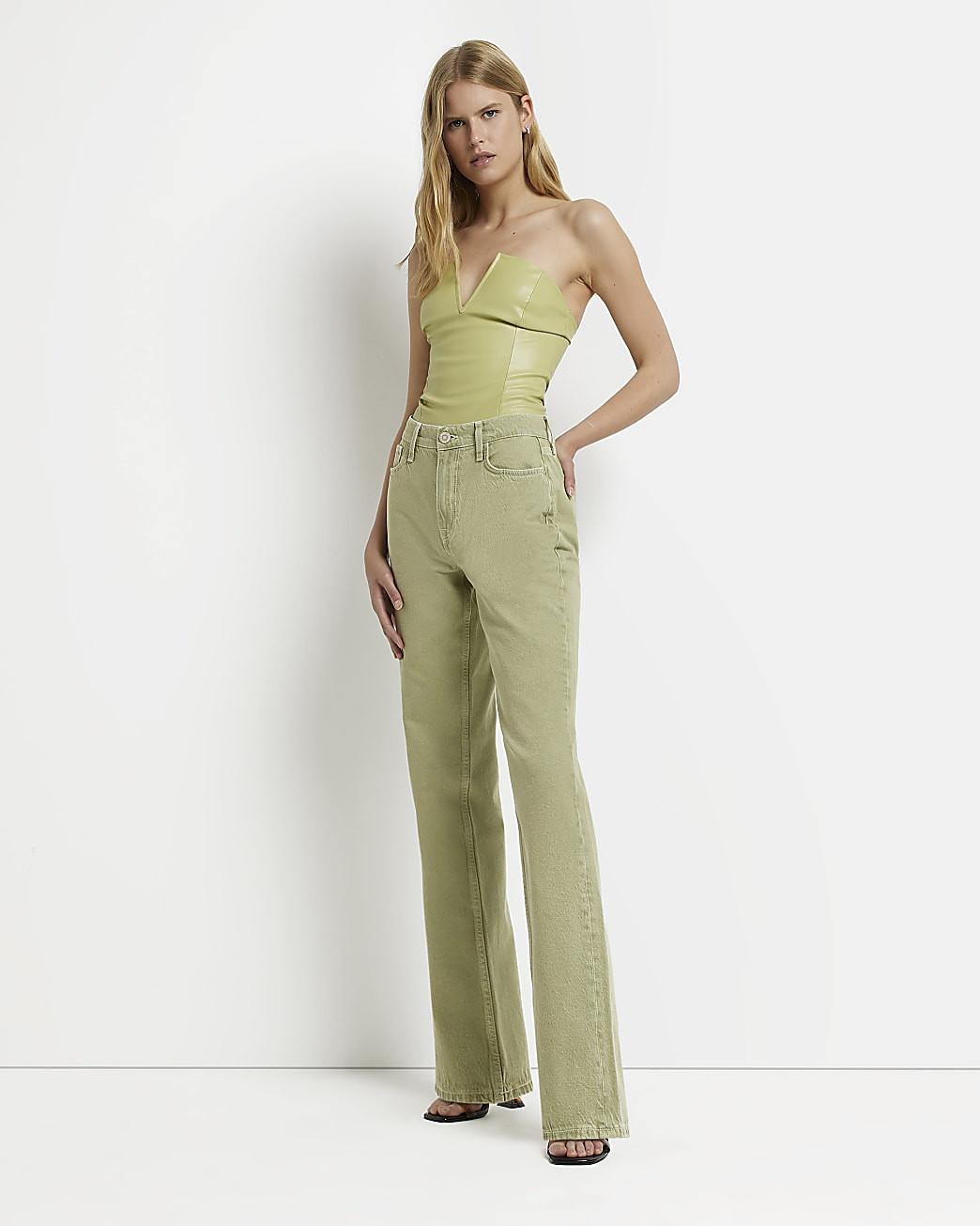 Green straight leg jeans | River Island (UK & IE)