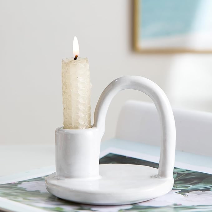 Candle Holder, White Ceramic Candlestick Holder Candlelight Stand for Spell Candles, Taper Candle... | Amazon (US)