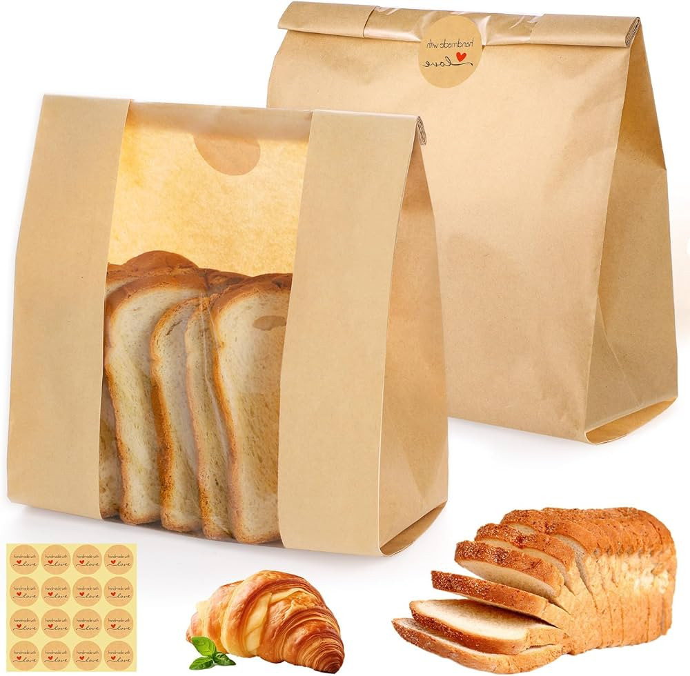 30 Pack Paper Bread Bags for Homemade Bread Sourdough Bread Bags with Window Comes with 32 Sticke... | Amazon (US)