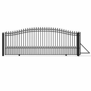 Prague Style 18 ft. x 6 ft. Black Steel Single Slide Driveway Fence Gate | The Home Depot
