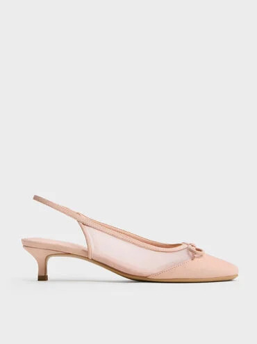 Mulligan Mesh Bow Slingback Pumps
    
         - Blush | Charles & Keith UK