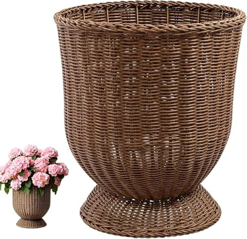 12 Inch Handwoven Boho Wicker Basket-Urn Goblet Woven Planter, Wicker Flower Pot, Indoor Outdoor Flower Vase for Home Garden Decor Woven Decorative Storage Basket & Planter for Porch Patio Backyard | Amazon (US)