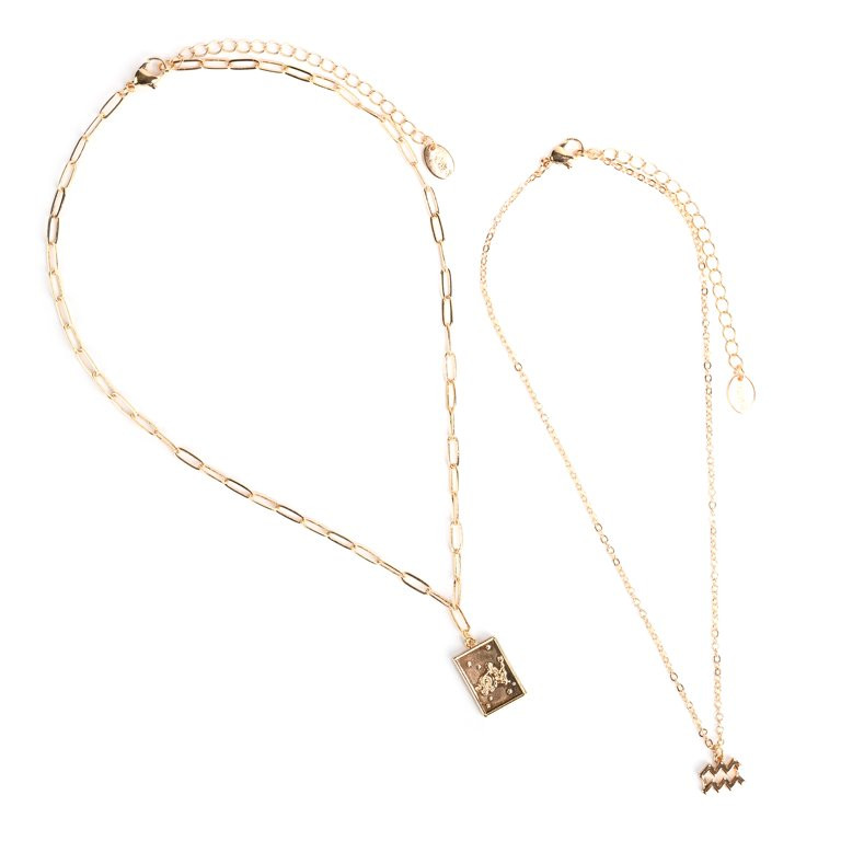 Claire's Girls Gold Zodiac Aquarius Necklace Set, Lobster Closure, 2-Pack, 38385 | Walmart (US)