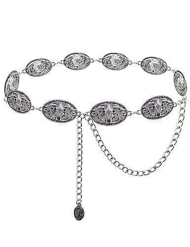 TOPACC Western Belts for Woman Cowgirl Cowboy Gold Metal Concho Chain Belts for Dresses Jeans Cou... | Amazon (US)