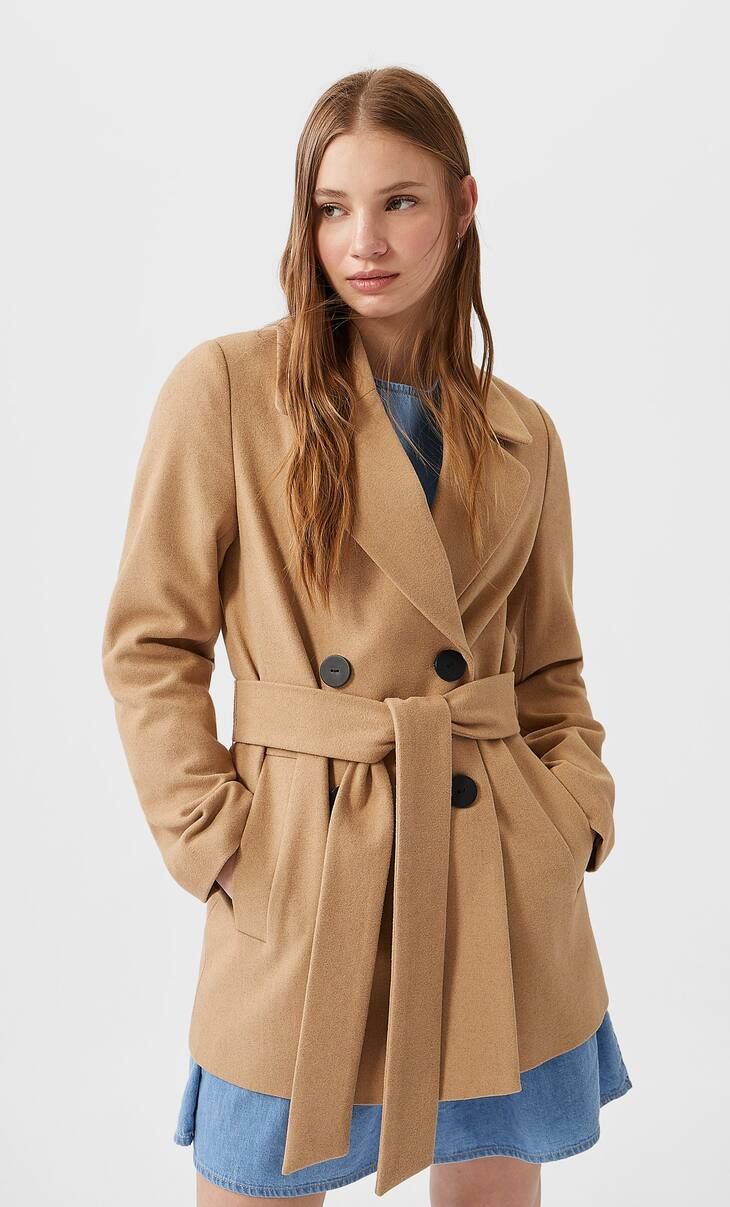 Short synthetic wool coat - Women's null | Stradivarius United Kingdom | Stradivarius (UK)