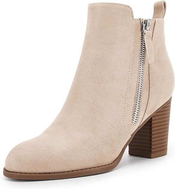 Ankle Boots for Women Chunky Block Heel Side Zipper Pointd Toe Suede Fall Winter Bootie Shoes | Amazon (US)