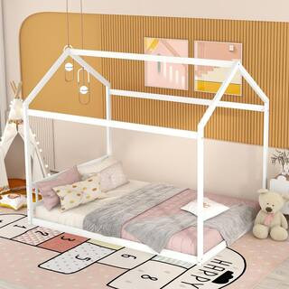 Harper & Bright Designs White Queen Wooden House Bed with Headboard QHS098AAK - The Home Depot | The Home Depot
