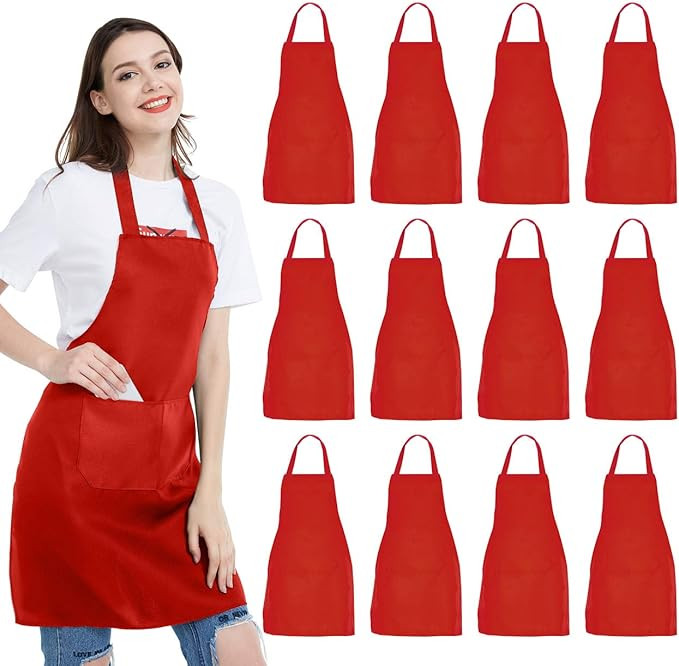 NOBONDO 12 Pack Bib Apron - Unisex Black Apron Bulk with 2 Roomy Pockets Machine Washable for Kit... | Amazon (US)