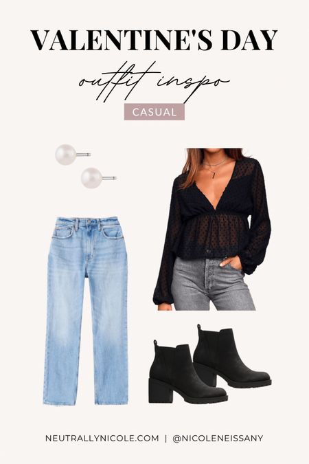 Casual Valentine’s Day outfit idea - black top, high rise straight leg denim, pearl stud earrings, & platform heel boots (or sneakers)

// Valentines, Valentines Day outfit, spring outfit, spring fashion, casual outfit, neutrals, black outfit, date night, jeans, crop top, blouse, bodysuit, sneakers, dressy casual, Lulus, Abercrombie, Dolce Vita, chelsea boots, Gorjana #ltkunder100 #ltkshoecrush

#LTKFind #LTKstyletip #LTKunder50