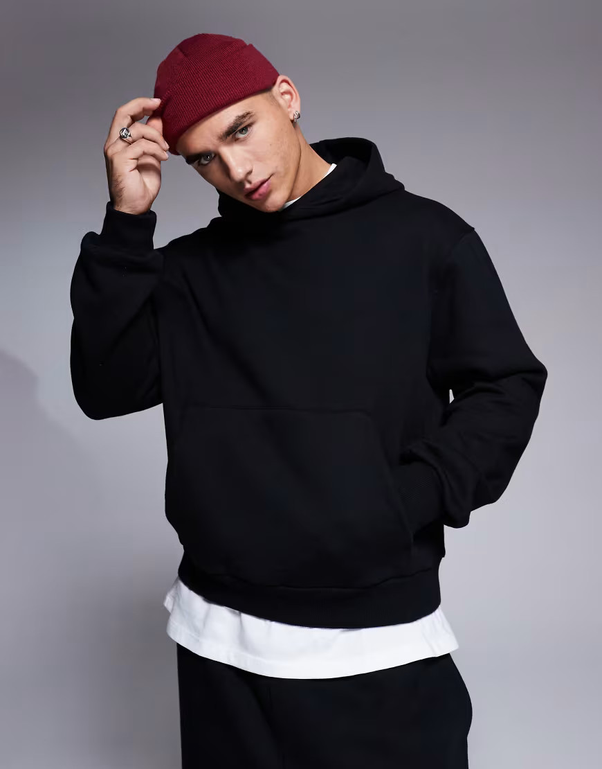 ASOS DESIGN premium heavyweight boxy oversized hoodie 400gsm in black | ASOS (Global)