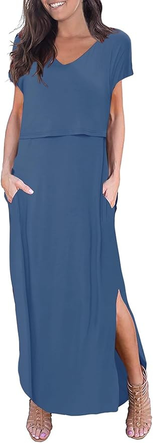 Smallshow Women's Maternity Nursing Dresses Split Long Dress for Breastfeeding | Amazon (US)