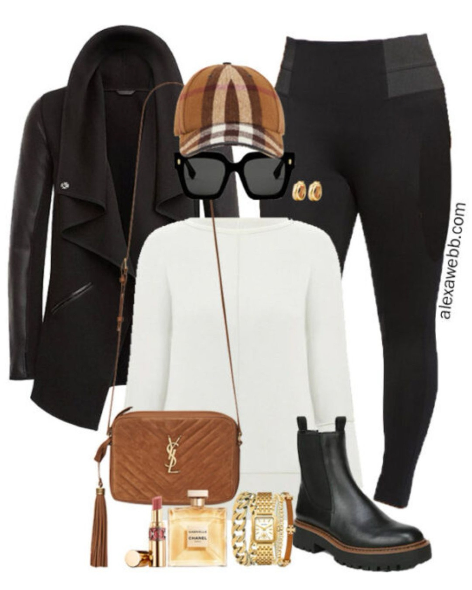 Plus Size Black Leggings Outfits - A plus size fall outfit with ponte leggings, tunic top, draped jacket, and black booties by Alexa Webb.

#LTKPlusSize #LTKSeasonal #LTKStyleTip