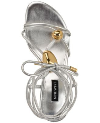 Nine West Women's Greska Strappy Ornamented Tie-Up Dress Sandals - Macy's | Macy's