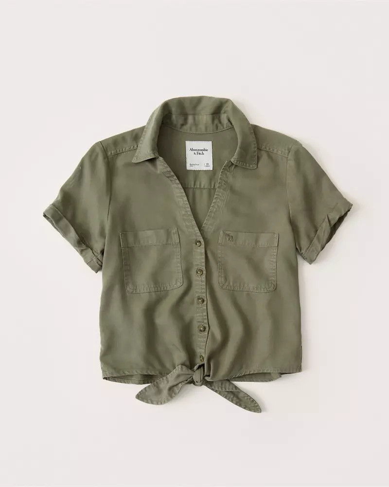 Women's Tie-Front Utility Shirt | Women's New Arrivals | Abercrombie.com | Abercrombie & Fitch (US)