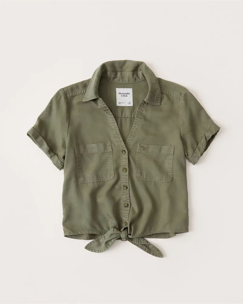 Women's Tie-Front Utility Shirt | Women's New Arrivals | Abercrombie.com | Abercrombie & Fitch (US)