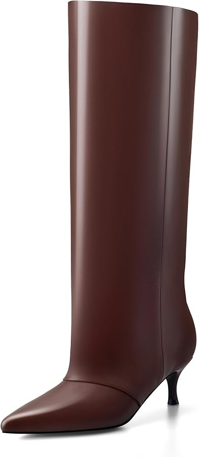 MIRAAZZURRA Knee High Boots Kitten Heel Tall Boots Low Heel Pointed Toe Pull on Slouchy Fashion L... | Amazon (US)