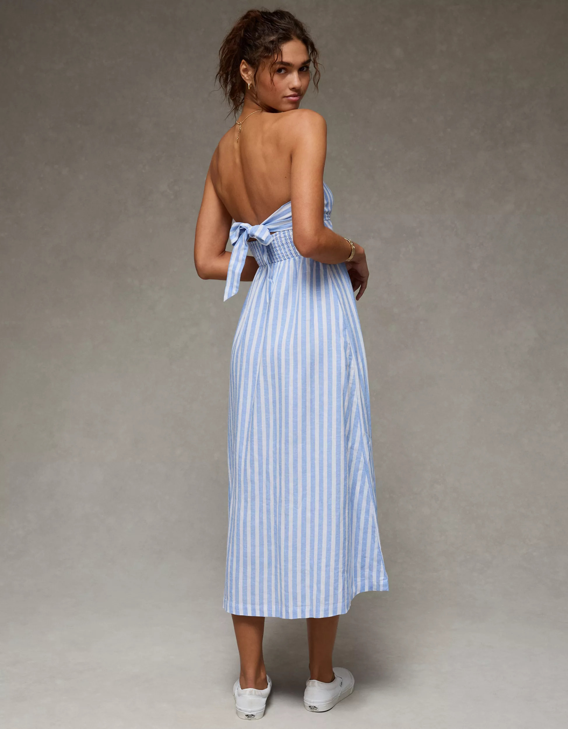 AE Strapless Corset Midi Dress | American Eagle Outfitters (US & CA)