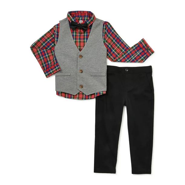 Wonder Nation Baby Boy & Toddler Boy Button-Up Shirt, Vest, Bowtie and Pants Dressy Outfit Set, 4... | Walmart (US)