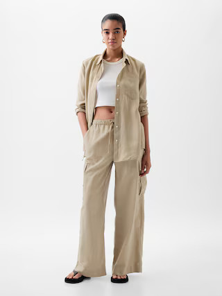 Mid Rise Linen-Cotton Pull-On Cargo Pants | Gap (US)
