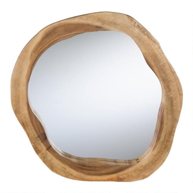 Round Natural Live Edge Teak Wood Mirror | World Market