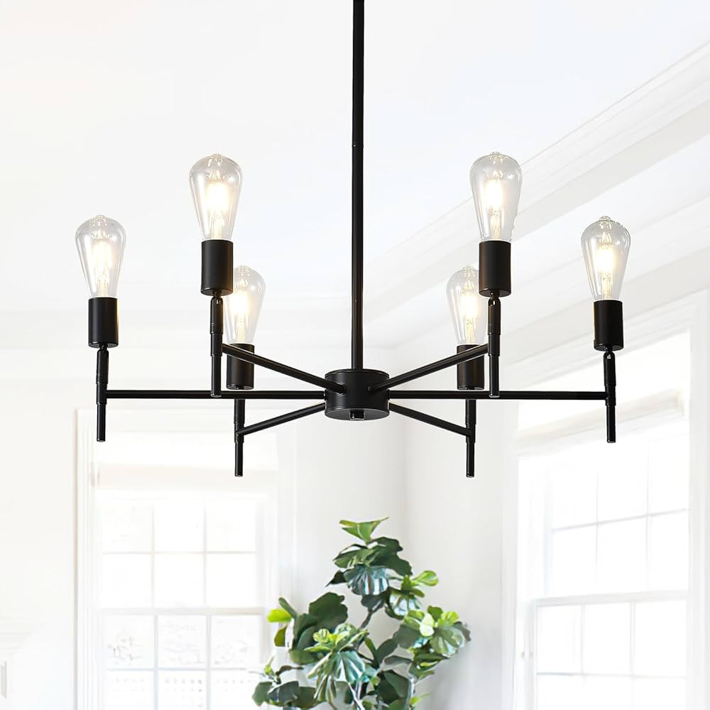 NILSE Black Chandelier, 6-Light Dining Room Chandelier Rotatable Bulb Socket Industrial Vintage C... | Amazon (US)