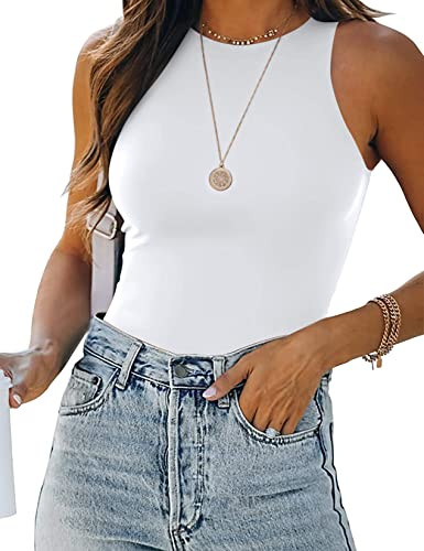 MANGOPOP Women's Halter Neck Sleeveless Sexy Tank Tops/Crew Neck Long Sleeve Bodysuit | Amazon (US)