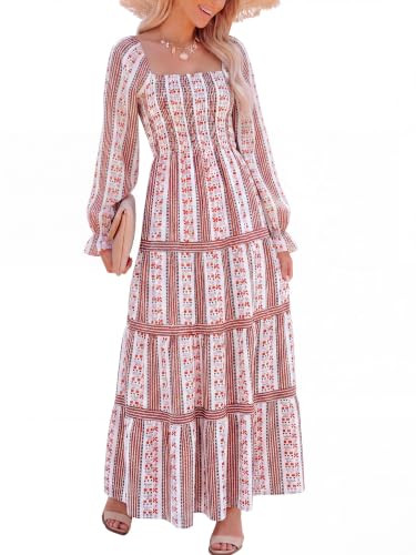 Caracilia Women Long Sleeve Square Neck Floral Fall Maxi Dress with Pockets | Amazon (US)