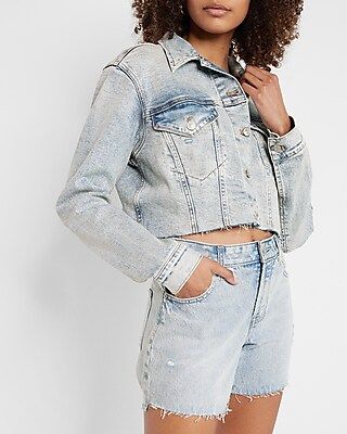 Oversized Cropped Denim Trucker Jacket | Express