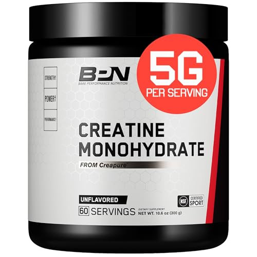 BARE PERFORMANCE NUTRITION, BPN Pure Creatine Monohydrate Powder by Creapure, 5g of Creatine per Serving, Supports Muscle Growth, Unflavored Creatine Powder, 60 Servings | Amazon (US)