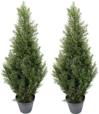 TWO Pre-potted 3' Artificial Cedar Topiary Outdoor Indoor Tree | Amazon (US)