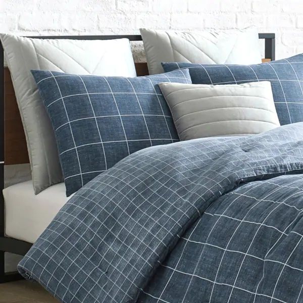 Kenneth Cole New York Holden Grid Blue Comforter Set - King | Bed Bath & Beyond